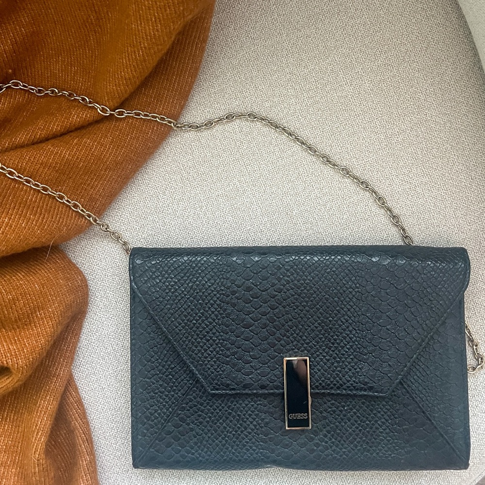 Guess Brynna black saffiano faux leather crossbody clutch